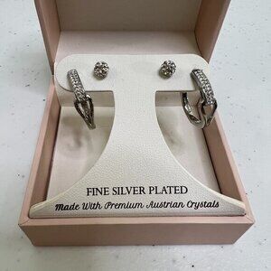 Sophia James Earrings 2‎ Pairs Silver Plated Austrian Crystals Hoops Stud  New